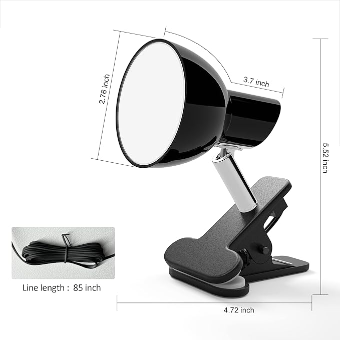 Clip on Light 5W Ultra Bright 330° Rotation Book Reading Clip on Lamp for Bed/Bedside Headboard/Table/Bunk/Desk Lighting Black - LeafyLoom