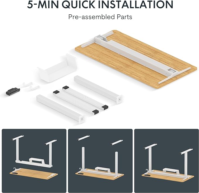 FLEXISPOT Standing Desk Quick Assembly Electric Sit Stand Desk Whole-Piece Desktop Ergonomic Memory Controller Adjustable Height Desk(White Frame + 40" Bamboo Texture Desktop) - LeafyLoom