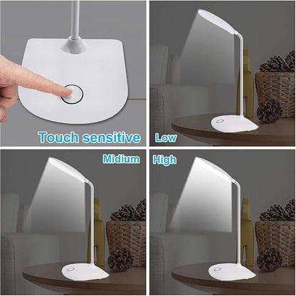 DEEPLITE LED Desk Lamp with Flexible Gooseneck 3 Level Brightness, Battery Operated Table Lamp 5W Touch Control, Compact Portable lamp for Dorm Study Office Bedroom(Set of 2) - LeafyLoom