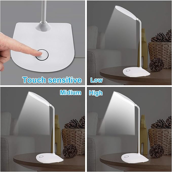 DEEPLITE LED Desk Lamp with Flexible Gooseneck 3 Level Brightness, Battery Operated Table Lamp 5W Touch Control,Compact Portable lamp for Dorm Study Office Bedroom,Eye-Caring and Energy Saving - LeafyLoom