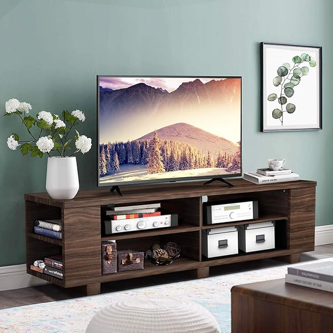 Wood TV Television Stands, Large, Walnut - LeafyLoom