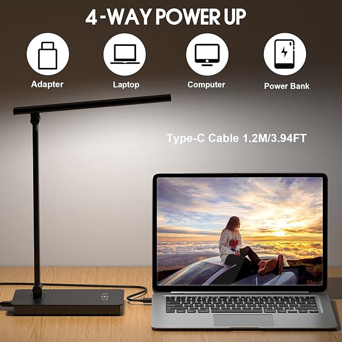 LED Desk Lamp for Home Office, Desk light Dimmable Eye-caring Reading with 5 Lighting & 5 Brightness Level, Table Light Touch Control Foldable Table Lamp for Bedside Office Study Reading Work - LeafyLoom