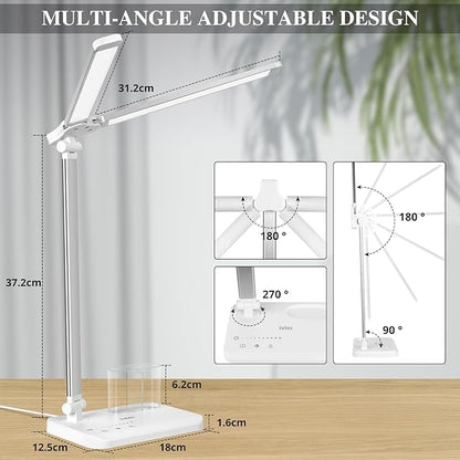 iVict Dual Swing Arm LED Desk Lamps, 5 Light Modes x 10 Brightness Levels Desk Light with USB Charging Port, 45 Minutes Auto Timer Table Lamp, Desk Lamp for Home Office, Bedroom, Reading/Study - LeafyLoom