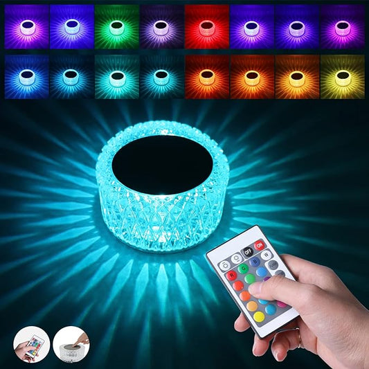 RGB Night Light Touch Desk Lamp, USB Rechargeable Crystal for Bedroom Living Room Office Home Decor, Cute Decorative Table Lamps, Remote Control Colorful Mini Lights, (Red, Green, Blue) - LeafyLoom