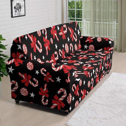 FKELYI Christmas Easy Going Stretch Sofa Slipcover Candy Cane Sofa Couch Cover Non-Slip Sofa Slipcovers Washable Furniture Protector XL FKELYI