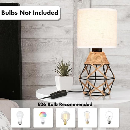 Hamilyeah Boho Table Lamps, Woven Table Lamp for Nightstand with On/Off Switch, Farmhouse Beside Lamp for Bedroom, Industrial Table Lamp for Living Room - LeafyLoom