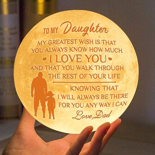 Personalized 3D Moon Lamp for Daughter,Personalized 5.9 Inch 3D Printing Moon Light Gift for Daughter Birthday Christmas Gift (for Daughter Dad-02) - LeafyLoom