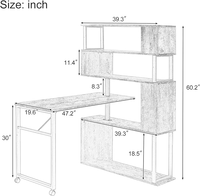 NicBex Laik-DW-00002-DX Desks, 47.2" W x 39.9" D x 60.2" H, Black - LeafyLoom