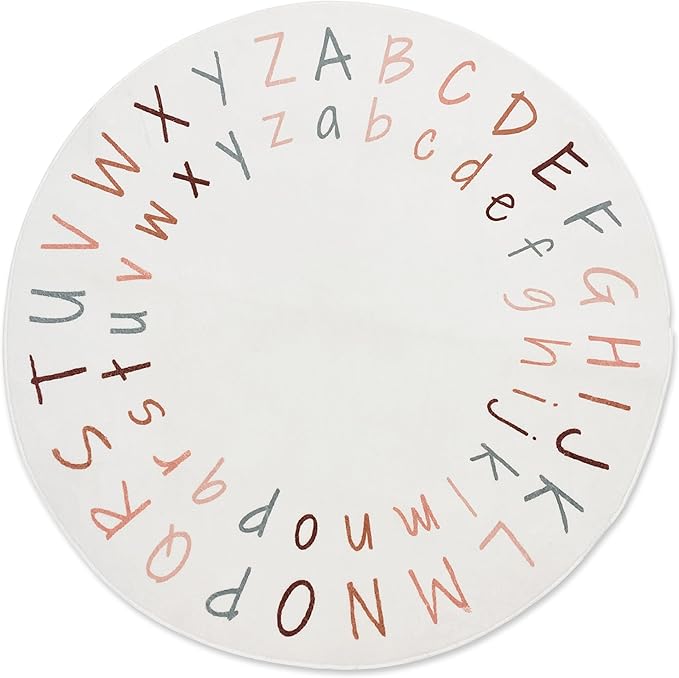 ABC Rug for Kids Room | 40 Inch Round Alphabet Rug with Capital and Lowercase Letters | ABC Boho Classroom Rug for Alphabet Learning - LeafyLoom