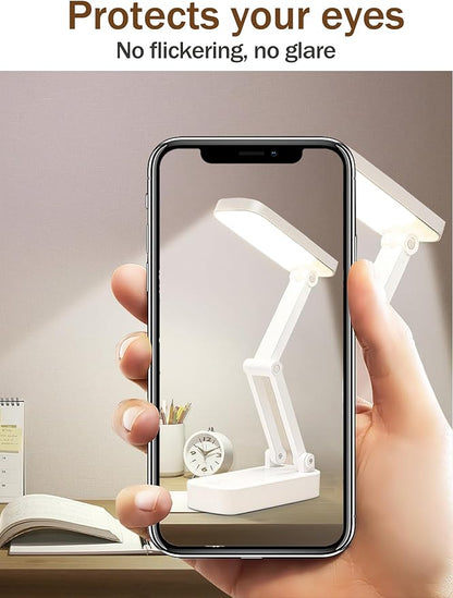 LED Desk Lamp, Foldable & Portable Light Rechargeable 5400mAh Reading Lamps,3 Color Modes Dimmable Portable Small Desk Light for Office, Home, Dormitory - LeafyLoom