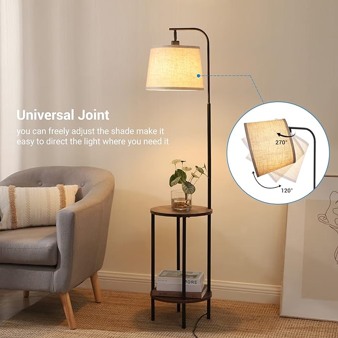 DEWENWILS Floor Lamp with Table Attached, Farmhouse Narrow Nightstand, Wooden End Side Table Floor Lamp, Adjustable Reading Lamp for Bedroom, Living Room, Office, Kids Room - LeafyLoom