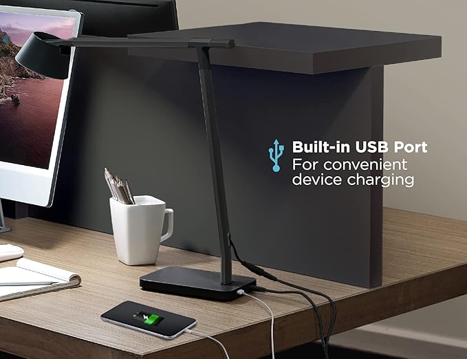 Bostitch Black+Decker Verve Designer Smart Desk Lamp, Compatible with Alexa, Auto-Circadian Mode, True White LED + 16M RGB Colors, USB Charging Port, Certified for Humans - LeafyLoom