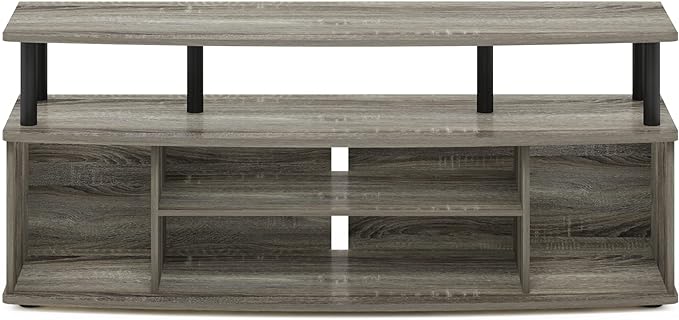 Furinno Jaya Large Entertainment Center Hold up to 55-in TV, Inch, French Oak/Black - LeafyLoom