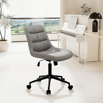 Kidol & Shellder Armless Office Chair Desk Chair Comfy Makeup Vanity Chair with Back Ergonomic Swivel Chair Home Office Desk Chairs with Wheels Rolling Computer Chair Bedroom Accent Chair(Gray) - LeafyLoom