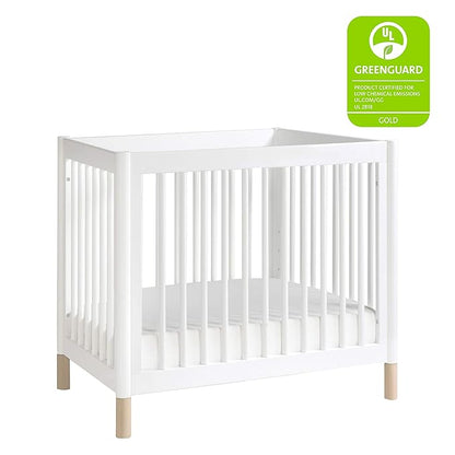 Babyletto Gelato 4-in-1 Convertible Mini Crib in White and Washed Natural, Greenguard Gold Certified - LeafyLoom