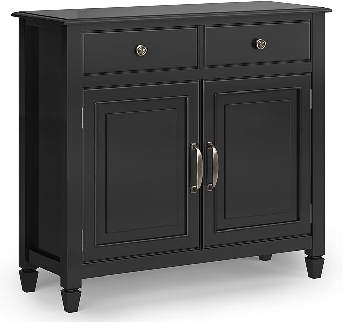 SIMPLIHOME Connaught SOLID WOOD 40 inch Wide Traditional Entryway Storage Cabinet in Black for the Living Room, Entryway and Family Room - LeafyLoom