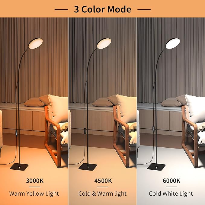 Floor Lamp, [3 Color & 10 Brightness] Small Slim LED Reading Lamp Floor Standing, Dimmable Adjustable Flexible Gooseneck Light for Kids Bedroom, Office, Living Room, Corner Bedside Lamp - LeafyLoom