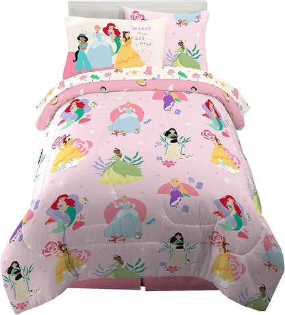 Franco Kids Bedding Super Soft Comforter and Sheet Set with Sham, 5 Piece Twin Size, Disney Princess - LeafyLoom