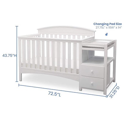 Delta Children Abby Convertible Crib 'N' Changer, Bianca + Serta Perfect Slumber Dual Sided Recycled Fiber Core Crib and Toddler Mattress (Bundle) - LeafyLoom