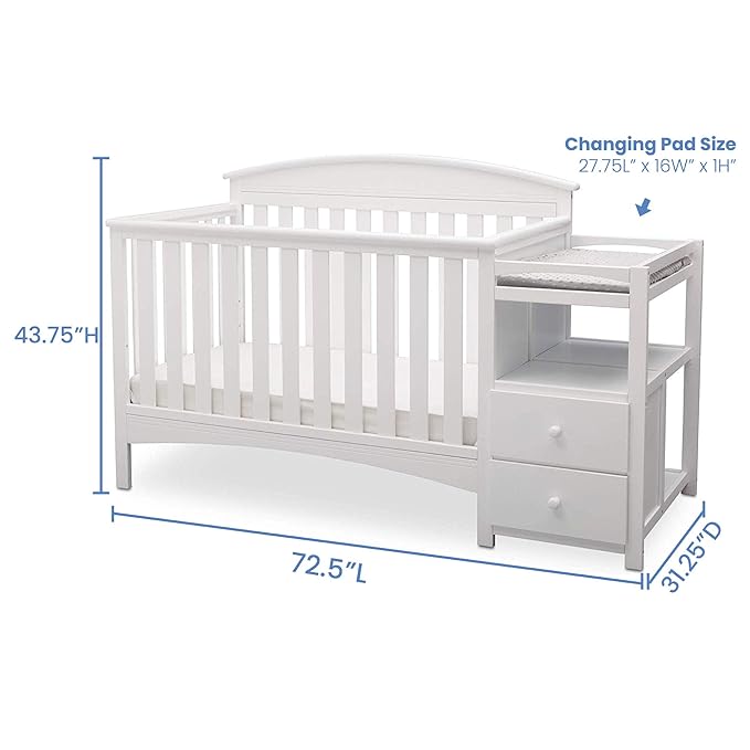 Delta Children Abby Convertible Crib 'N' Changer + Changing Pad and Cover [Bundle], Bianca - LeafyLoom