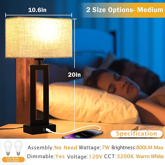 Touch Lamps for Bedrooms Set of 2 BedsideTable Lamp with USB C+A, 3 Way Dimmable Nightstand Lamps Modern Living Room Lamps for End Tables Night Stand Lamps for Home Office Guest Room, Cream&Black - LeafyLoom