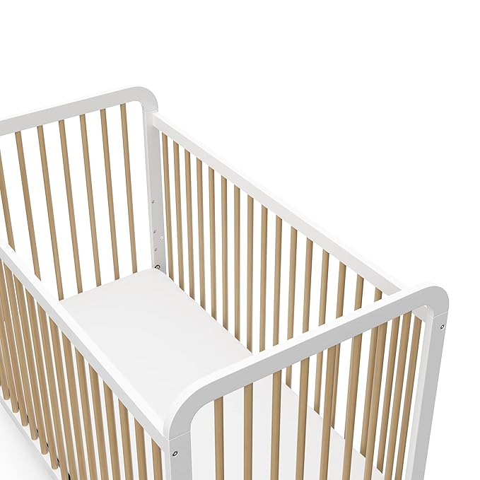 Storkcraft Pasadena 3-in-1 Convertible Crib (White with Driftwood) – GREENGUARD Gold Certified, Converts to Daybed and Toddler Bed, Fits Standard Full-Size Crib Mattress, Adjustable Mattress Height - LeafyLoom