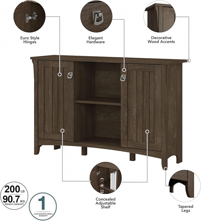 Bush Furniture Salinas Accent Storage Cabinet with Doors in Ash Brown - LeafyLoom