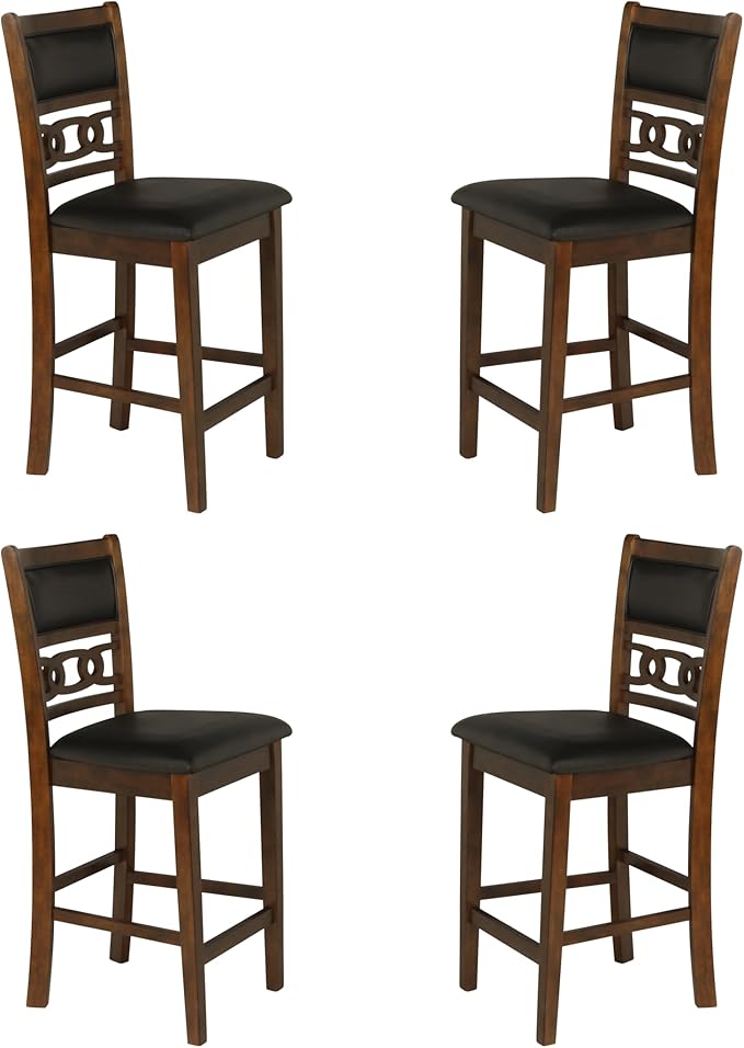 New Classic Furniture Gia Counter Dining Chair (Set of Four), Black PU Upholstered Seat & Back Rest, Brown - LeafyLoom