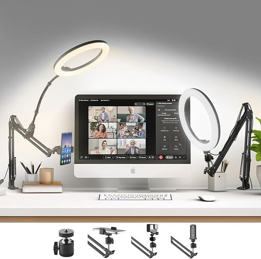 Zoom Lighting for Computer Video Conference, 10 Inch Ring Light with Stand for Video Recording, Working, Learning, Zoom Call, Webcam Laptop Light with Phone Holder for Podcast Live Streaming - LeafyLoom