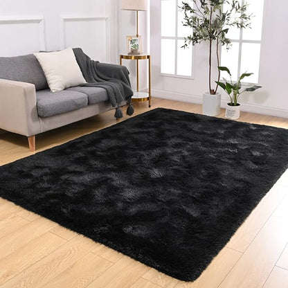 Softlife Rug for Bedroom 4x5.3 Feet Area Rug for Living Room Super Soft Shaggy Rugs for Kids Room Fluffy Fuzzy Carpets Long Plush Bedside Rug Nursery Christmas Home Decoration for Boys Girls, Black - LeafyLoom