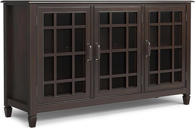 SIMPLIHOME Connaught SOLID WOOD 60 inch Wide Traditional Wide Storage Cabinet in Chestnut Brown for The Living Room, Entryway and Family Room - LeafyLoom