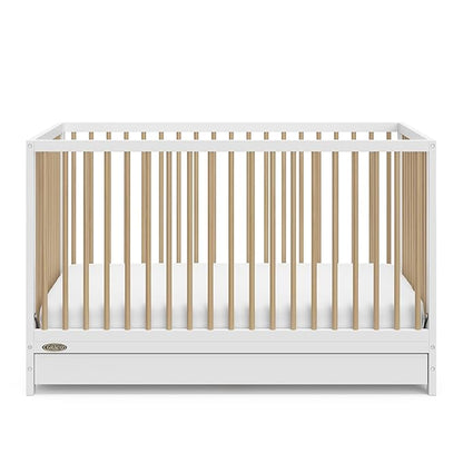 Graco Teddi 5-in-1 Convertible Crib with Drawer (White with Driftwood) – GREENGUARD Gold Certified, Crib with Drawer Combo, Full-Size Nursery Storage Drawer, Converts to Toddler Bed - LeafyLoom