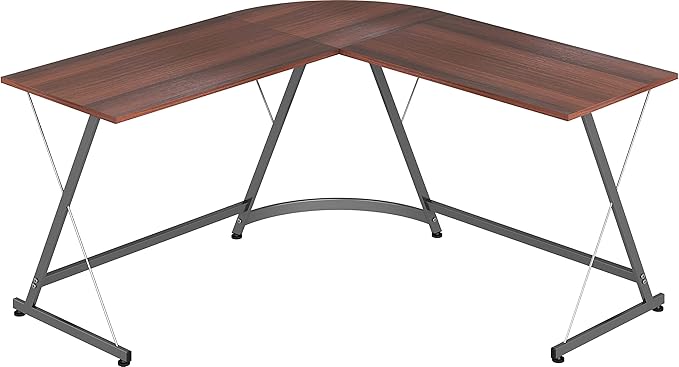 SHW L-Shaped Computer Gaming Desk, Walnut - LeafyLoom