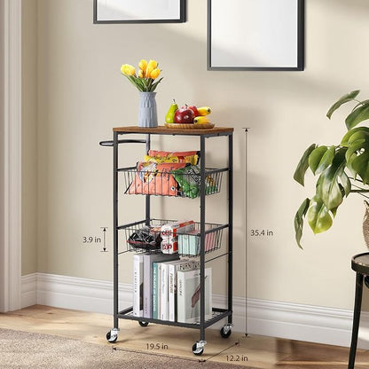 NORCEESAN Rolling Storage Cart 4 Tier Kitchen Cart on Wheels Metal Mobile Utility Cart with Storage Basket Shelf Bathroom Organizer Cart with Handle Pantry Trolley Cart with Tabletop for Home Office - LeafyLoom