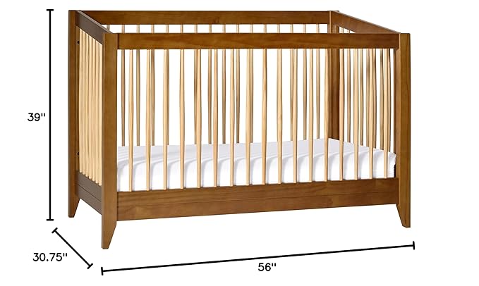 Babyletto Sprout 4-in-1 Convertible Crib with Toddler Bed Conversion Kit in Chestnut and Natural, Greenguard Gold Certified - LeafyLoom