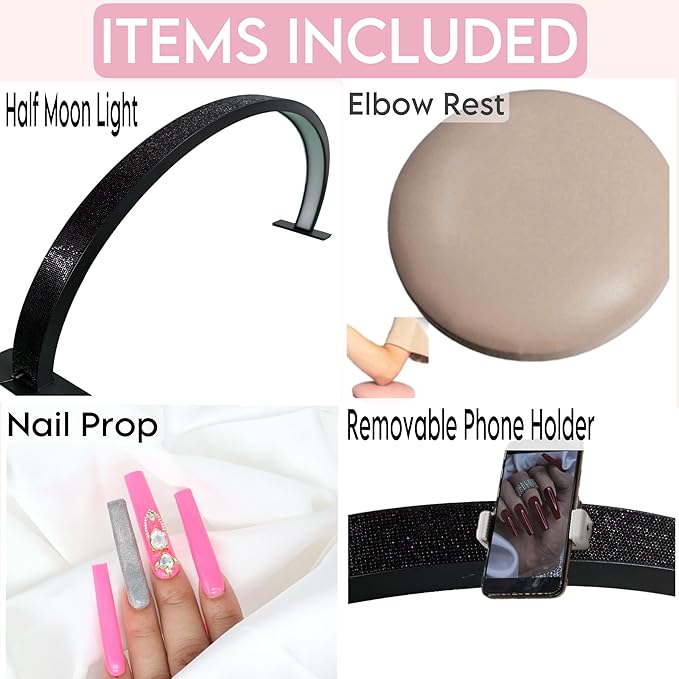 Half Moon Light for Nail Desk-4pcs Set-Half Moon Light-Half Moon Light for Esthetician-Half Moon Lamp for Nails-Nail Lamp for Desk-Nail Desk Light-BONUS Phone Holder,Nail Prop & Elbow Rest - LeafyLoom