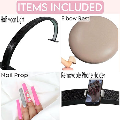 Half Moon Light for Nail Desk-4pcs Set-Half Moon Light-Half Moon Light for Esthetician-Half Moon Lamp for Nails-Nail Lamp for Desk-Nail Desk Light-BONUS Phone Holder,Nail Prop & Elbow Rest - LeafyLoom