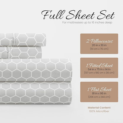 Linen Market 4 Piece Full Bedding Sheet Set (Gray Geometric) - Sleep Better Than Ever with These Ultra-Soft & Cooling Bed Sheets for Your Full Size Bed - Deep Pocket Fits 16" Mattress - LeafyLoom