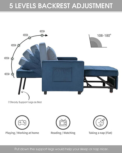 XSPRACER [UPDATED] Convertible Sleeper Chair Bed 3 in 1, Stepless Adjustable Backrest,Armchair, Sofa, Bed, Flannel, Dark Blue, Single One - LeafyLoom