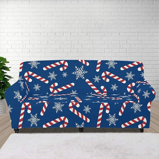 FKELYI Stretch Sofa Slipcover Christmas Sugar Snowflake Print Sofa Couch Cover Christmas Holiday Home Decor Wear-Resistant Cushion Couch Covers Furniture Protector-S FKELYI