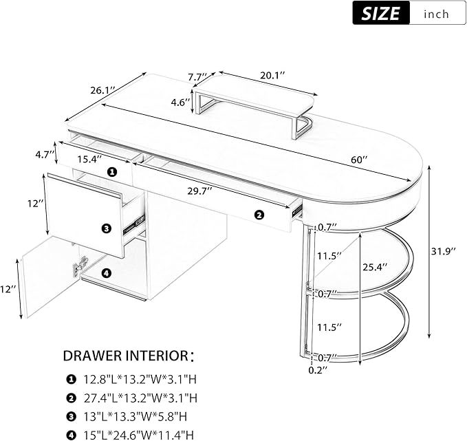 NicBex Laik-DW-00036-DX Desks, 60" W x 26.1" D x 31.9" H, Gold+White - LeafyLoom