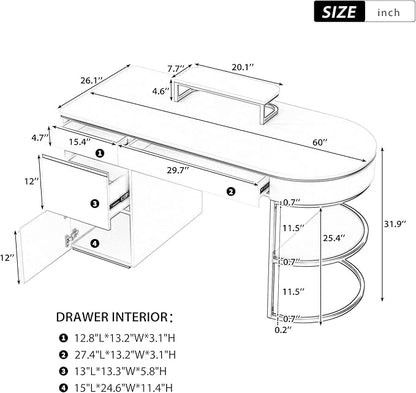 NicBex Laik-DW-00036-DX Desks, 60" W x 26.1" D x 31.9" H, Gold+White - LeafyLoom