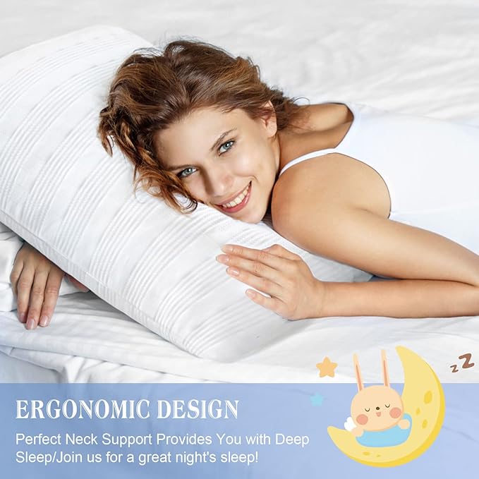 Cooling Pillows for Sleeping Body Size,Shredded Memory Foam Bed Pillow with Double Sided Material Pillow Case,Adjustable Loft-Slow Rebound Body Pillow for Side & Back Sleeper - LeafyLoom