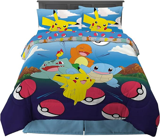 Franco Kids Bedding Super Soft Comforter and Sheet Set, 5 Piece Full Size, Pokemon - LeafyLoom