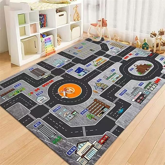 Kids Rug Play Mat Great for Playing with Cars and Toys,Educational Kid Road and Traffic City Life Carpet,Children Baby Fun Throw Rug for Bedroom Play Room,79X118Inch/200X300CM - LeafyLoom