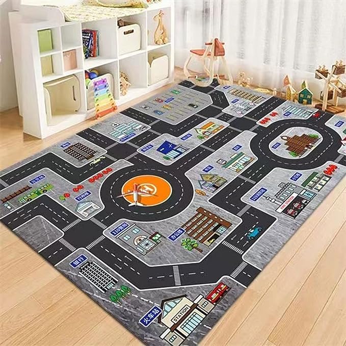 Kids Rug Play Mat Great for Playing with Cars and Toys,Educational Kid Road and Traffic City Life Carpet,Children Baby Fun Throw Rug for Bedroom Play Room,31X63Inch/80X160CM - LeafyLoom