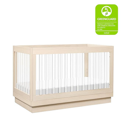 Babyletto Harlow Acrylic 3-in-1 Convertible Crib with Toddler Bed Conversion Kit in Washed Natural with Acrylic Slats, Greenguard Gold Certified - LeafyLoom