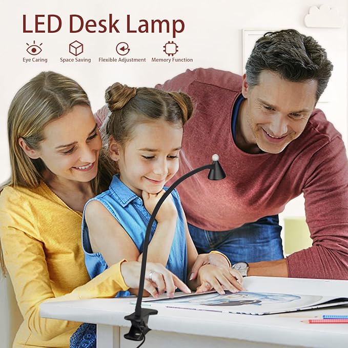 LED Desk Lamp with Clamp,Reading Light with Long Flexible Gooseneck,Clamp Light for Reading,Bed Lights for Headboard,Book Light for Kids with 30 Adjustable Color Modes,Clamp Lamp for Home, Black - LeafyLoom