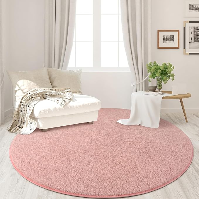 Round Area Rugs for Bedroom Living Room, 4x4 Pink Super Soft Comfy Thickened Memory-Foam Indoor Circle Carpets, Modern Aesthetic Minimalist Carpet for Boys Girls Adults Nursery Home Décor - LeafyLoom