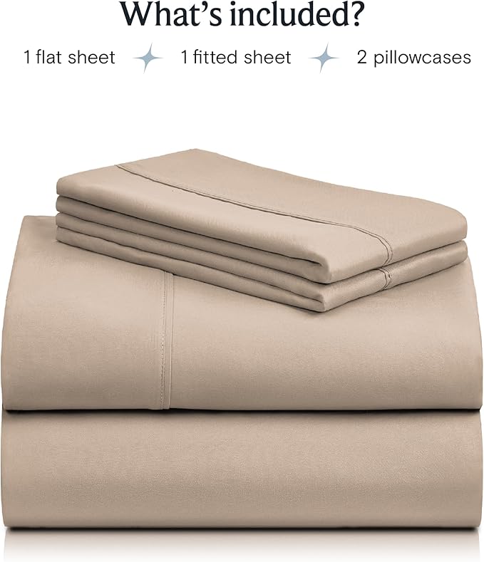 LuxClub Twin Sheets - Soft Twin Bed Sheets for Boys and Girls, 4 PC Deep Pockets 18" Eco Friendly Wrinkle Free Kids Fitted Sheets Machine Washable Hotel Bedding Silky Soft- Light Khaki Twin - LeafyLoom